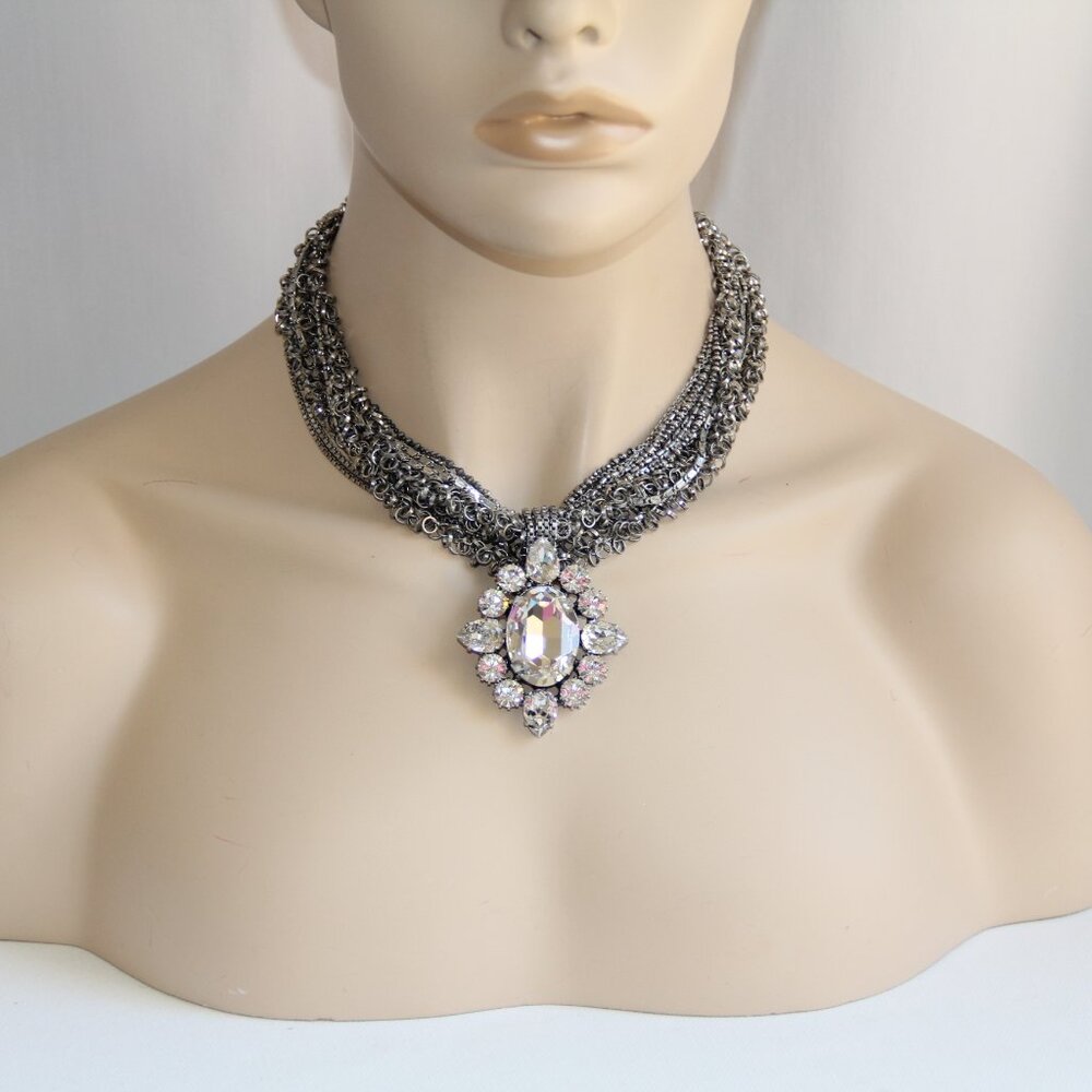 RARE Rodrigo Otazu Crystal Silver Statement Necklace - Picture 4 of 16